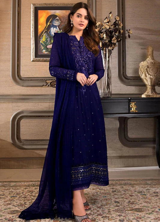 STYLE SHYLE Embroidered Unstitched 3 Piece Chiffon Suit -EM0030-Party Wear
