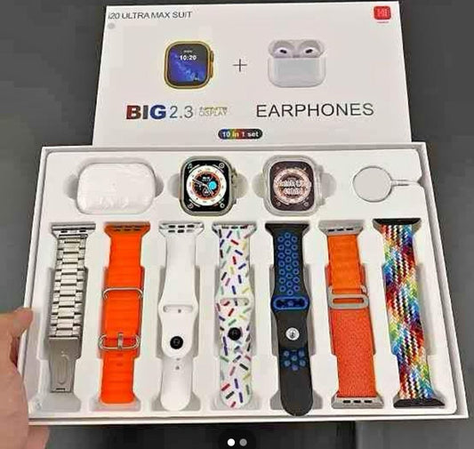 i20 Ultra Max Big 2.3 Infinite Display + Earphones 10 in 1 Set